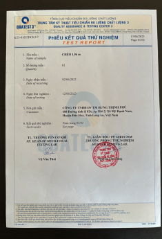 Phiếu kết quả thử nghiệm Test Report